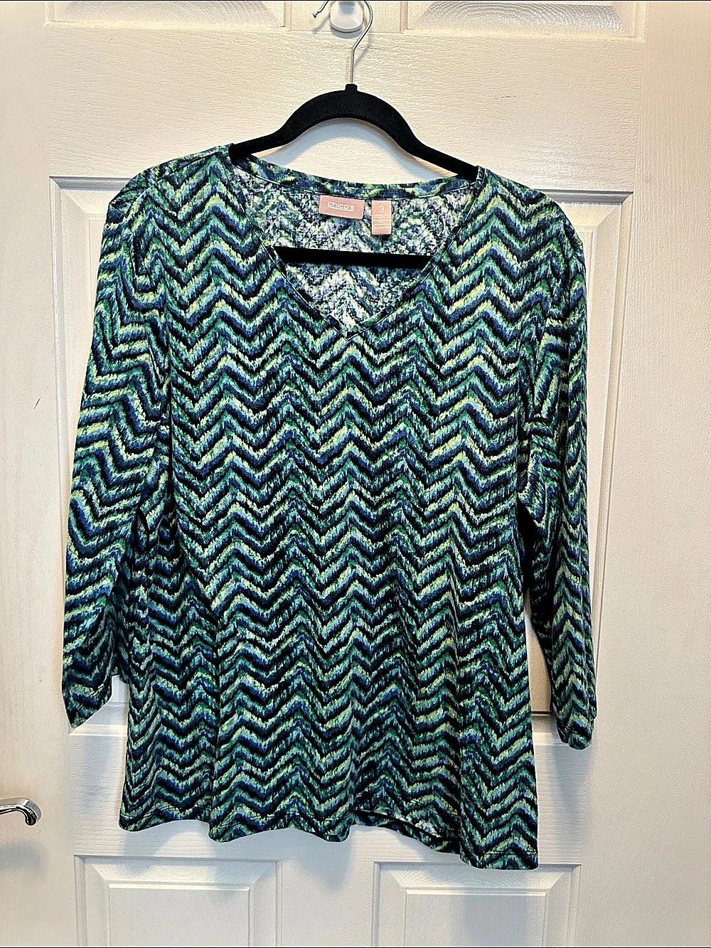 Chico's Chevron Tunic Green & Blue Chico’s Size 3 Like New